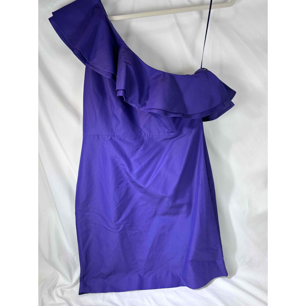 NWT J Crew Womens Purple One-Shoulder Ruffle Back Zip Mini Dress Size 14
